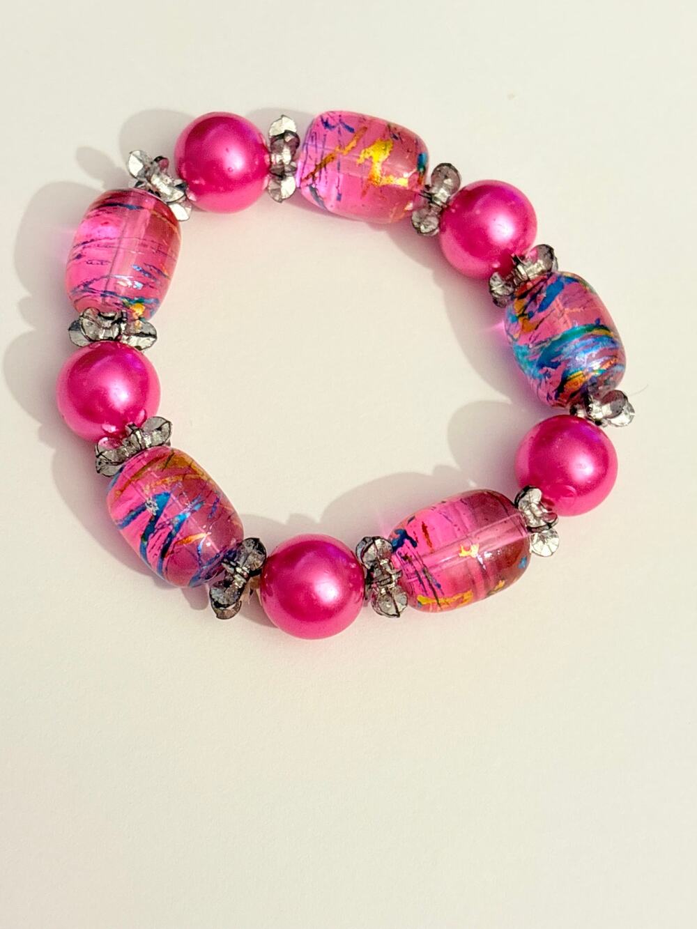 Vintage Pink Art Glass Stretch Bracelet Size 5.25”